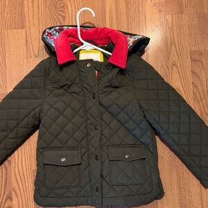 Mini Boden Quilted Puffer Jacket - Olive and Red